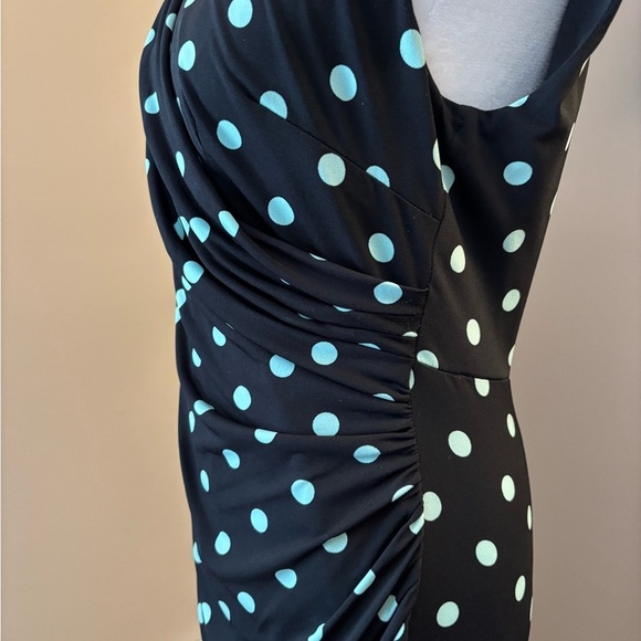 Connected Apparel Black and mint Asymmetrical Midi Dress - Picture 4 of 5